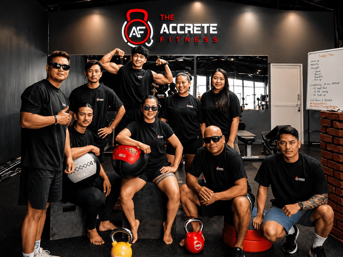 The Accrete Fitness team inside the gym, Pokhara